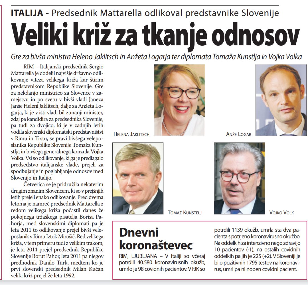 Čestitam. Zasluženo.
<a href="/AnzeLog/">Anže Logar</a> <a href="/HJaklitsch/">Helena Jaklitsch</a> 
<a href="/TgrRaiFVG/">Tgr Rai Friuli Venezia Giulia</a>
<a href="/rtvslo/">📱MMC RTV Slovenija</a> <a href="/RaiNews/">RaiNews</a>
<a href="/RaiUno/">Rai1</a> <a href="/Telequattro/">Telequattro</a> <a href="/STA_novice/">STA novice</a> <a href="/Ansa_Fvg/">Ansa Friuli V.Giulia</a>
<a href="/Noviglas/">Novi glas</a> <a href="/primorskiD/">Primorski dnevnik</a>

Hvala / grazie a
<a href="/ilMattarella/">Seggio Mattarella™</a>