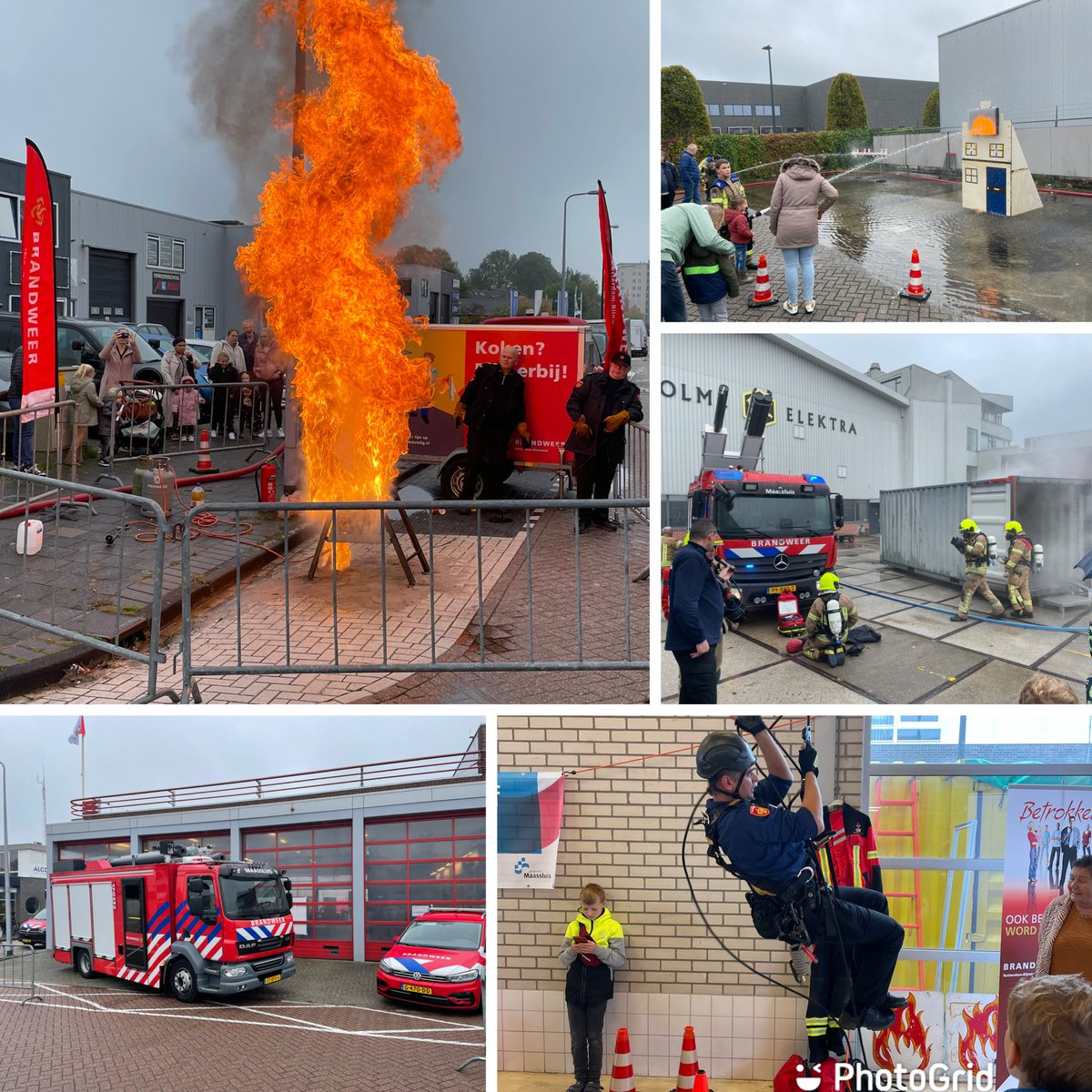 Ondanks het druilerige weer is het druk rond de brandweerkazerne <a href="/BRW_Maassluis/">Brandweer Maassluis</a>. Spectaculaire demonstraties van brandweer, politie en andere hulpdiensten. Een mooi visitekaartje van het korps waarbij menig  jongens-/meisjesdroom in vervulling ging vandaag.