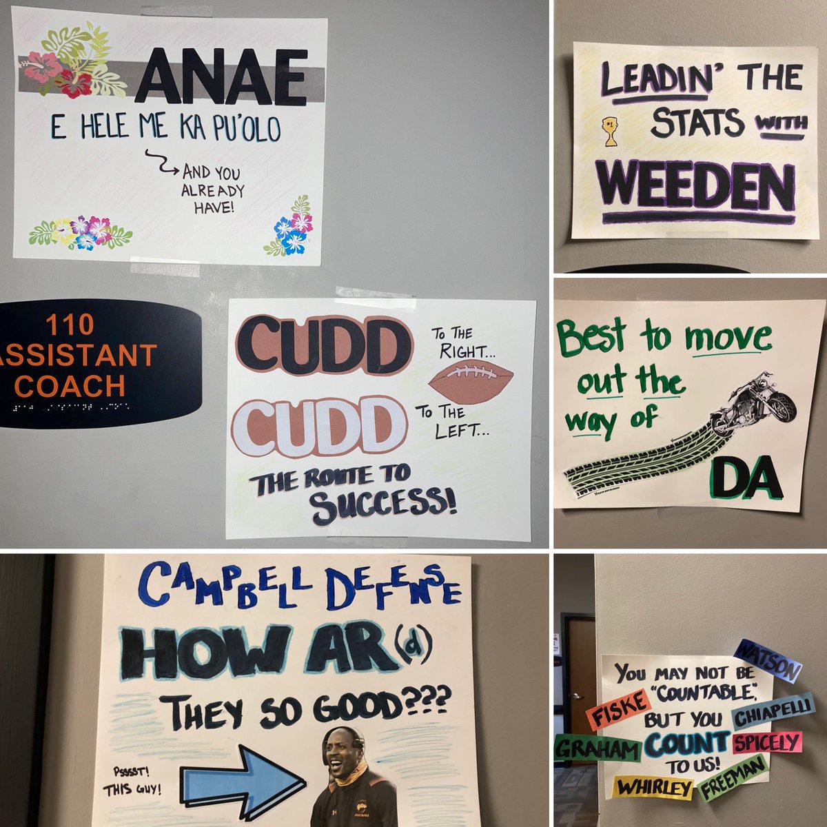 GoCamelsRules's tweet photo. Today is military appreciation day at the Robert Morris game...
***But it's also CU Athletics Staff Support Day for @GoCamelsFB coaches &amp; support staff!***

Here's a peek at some of the corny posters that went up in offices this morning! https://t.co/79uk2hml9c