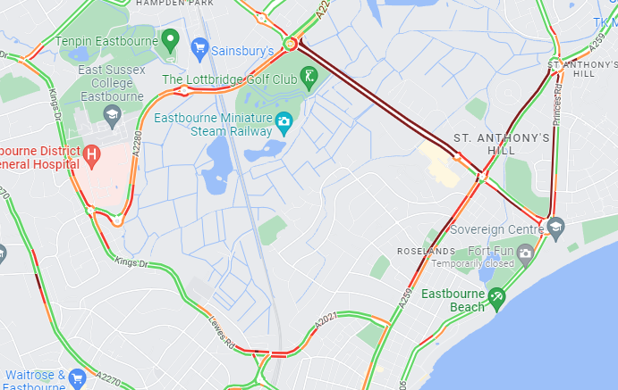 StagecoachSE's tweet photo. #Eastbourne is currently at a standstill. (Cough Cough @lanesinfra @CityFibre) Lottbridge, Seaside, St Anthony's, Cross Levels, and Princess Road are all suffering. We expect our town services to be heavily delayed. Keep an eye on the app for any cancelled journeys. https://t.co/uJY30FmQv3