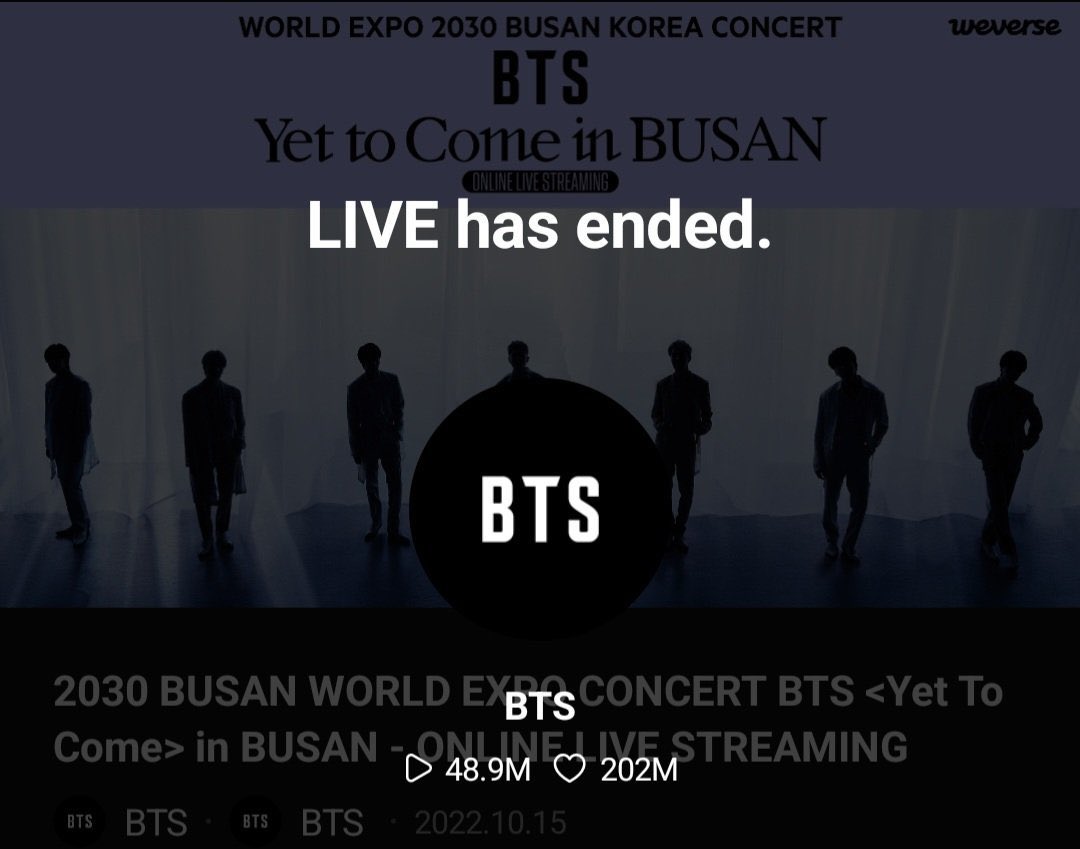BTS’ #YetToComeinBUSAN concert garnered nearly 50 million live viewers on Weverse alone.