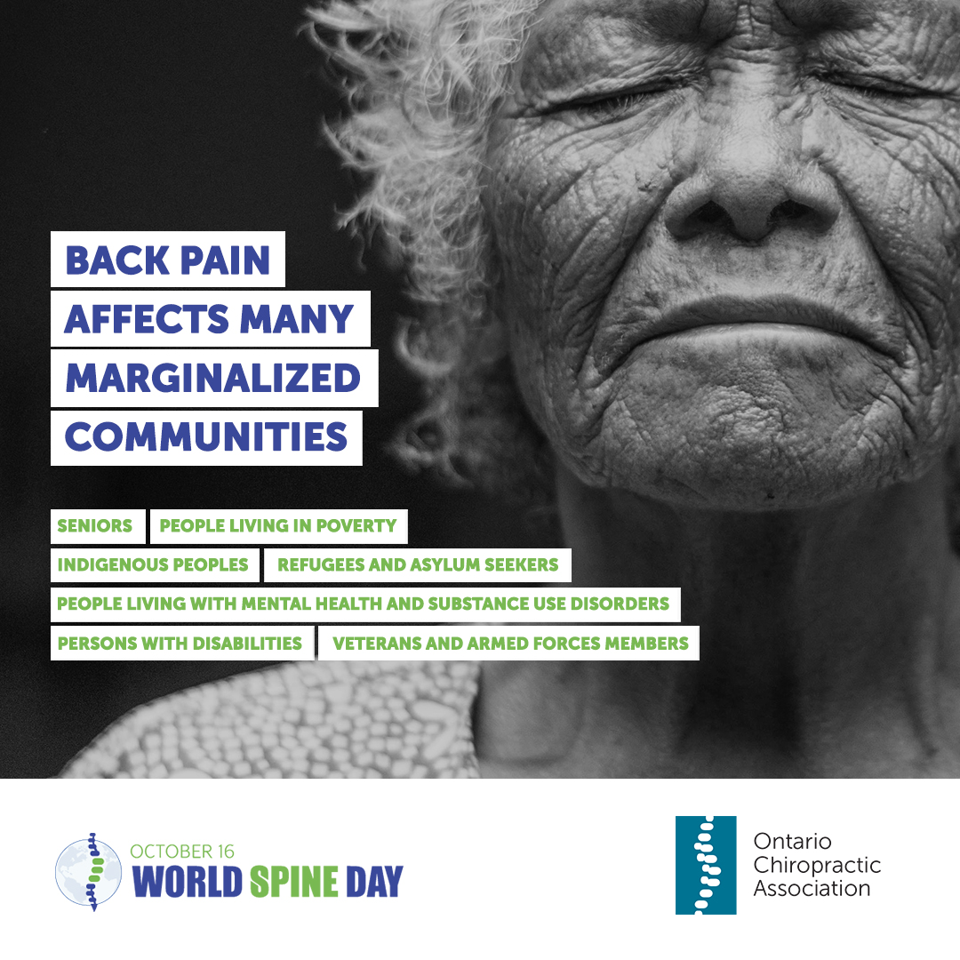 Tomorrow is #WorldSpineDay. For many Ontarians, low back pain can become more than an inconvenience. Lack of care can result in long-lasting damage &amp; chronic pain, affecting your ability to work, care for family and enjoy life. Share to help raise awareness of good spine health.