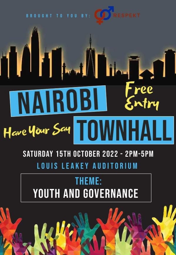 StraightTalkKe's tweet photo. Have your say! Join our friends @Respekt_kd and us for a Nairobi Town Hall as we vibe on Youth &amp; Governance. See you! https://t.co/tnppJHShfI