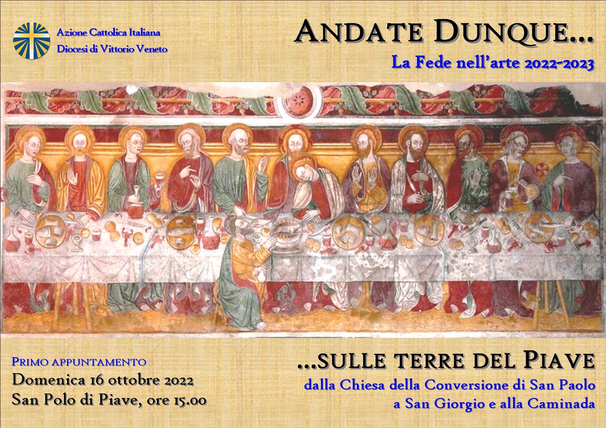 Domani, a San Polo di Piave, riparte il percorso #LaFedeNellArte

La Fede nell'Arte 2021-2022: "ANDATE DUNQUE..."
Primo appuntamento: …SULLE TERRE DEL PIAVE“
Ore 15.00, San Polo di Piave (TV). Guida: Vinicio Cesana.

Vedi i dettagli: acvittorioveneto.it/2022/fede-nell…