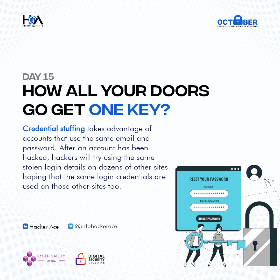 infohackerace's tweet photo. Day 15/31
You shouldn't have one key for all your doors, c'mon🔐
Let's take a broad view🧵

https://t.co/53aG7g1Wj8

Like💙, share📡, retweet🔁
#cybersecurityawarenessmonth  #seeyourselfincyber #becybersmart #passwordsecurity https://t.co/FSBGekkF9x