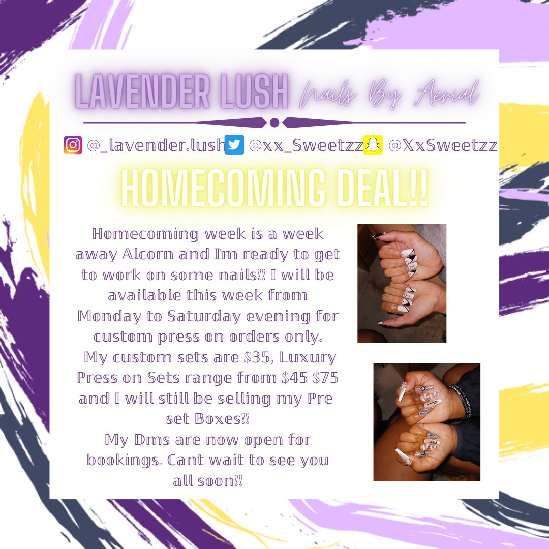 xx_Sweetzz_'s tweet photo. My #Alcorn ladies, its still not too late to get to nail set done by me!! I'll be available Saturday and Sunday for Bookings still!!!๐โจ๏ธ๐โจ๏ธ๐
#Alcorn26 #Alcorn25 #Alcorn24 #Alcorn23 #Alcorn22 https://t.co/6F1OtJpJ4W
