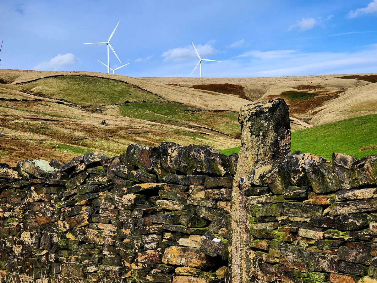 HikingManchest1's tweet photo. Stoops and wind turbines along the Peninne Bridleway near #Rochdale

#StoneStoopSaturday #hike #lancashire https://t.co/p3m0gcVlCw