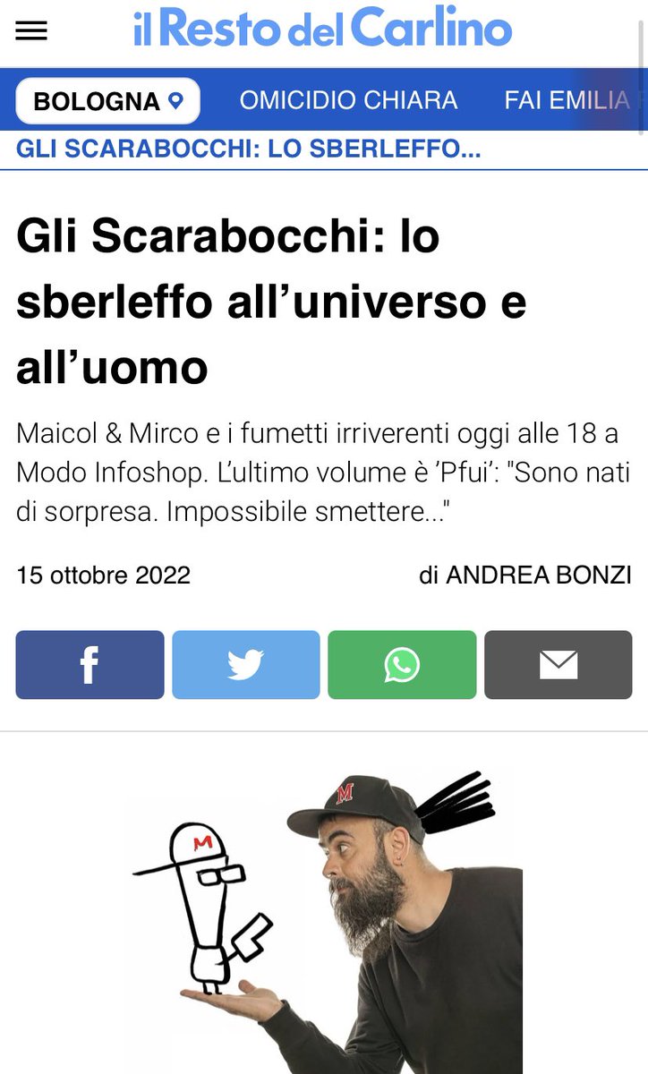 Intervista a <a href="/GliScarabocchi/">Gli Scarabocchi di Maicol & Mirco</a> di <a href="/MaicolMirco/">Maicol & Mirco</a> oggi a Bologna @MODOinfoshop <a href="/qn_carlino/">il Resto del Carlino</a> <a href="/Baopublishing/">Bao Publishing</a> ilrestodelcarlino.it/bologna/cronac…