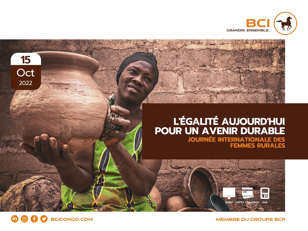 BciCongo's tweet photo. [JOURNÉE INTERNATIONALE DES FEMMES RURALES]

À ces femmes rurales qui sont des piliers de la réalisation des profonds changements économiques environnementaux et sociaux nécessaires au développement durable nous souhaitons une bonne et magnifique journée. 

#bcicongo #JIFR https://t.co/QjXRRHLR6G