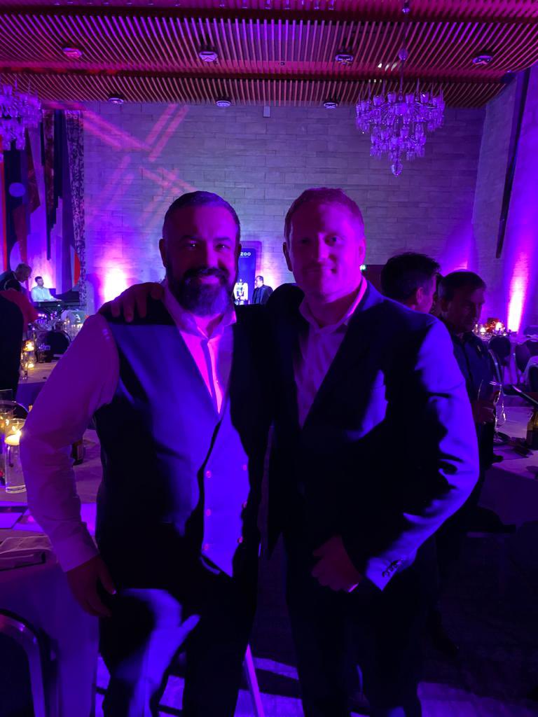 Our chairman, Keith Christie and James Graham. 

Rumour has it, Graham had to queue for 2 hours before he could get his signed 8x10 and a photo with Sir Keith. 

⚪️🟣⚫️