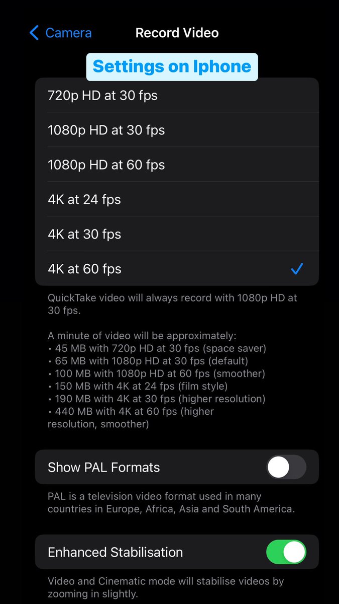 khairulaming's tweet photo. not 100% sure how it works tapi so far pakai setting ni kat iphone and IG. record guna camera phone, bukan camera instagram. also dekat IG kena enable “high quality upload”. lepas dh record baru upload ke ig story in 4k https://t.co/JfQN75ebYM