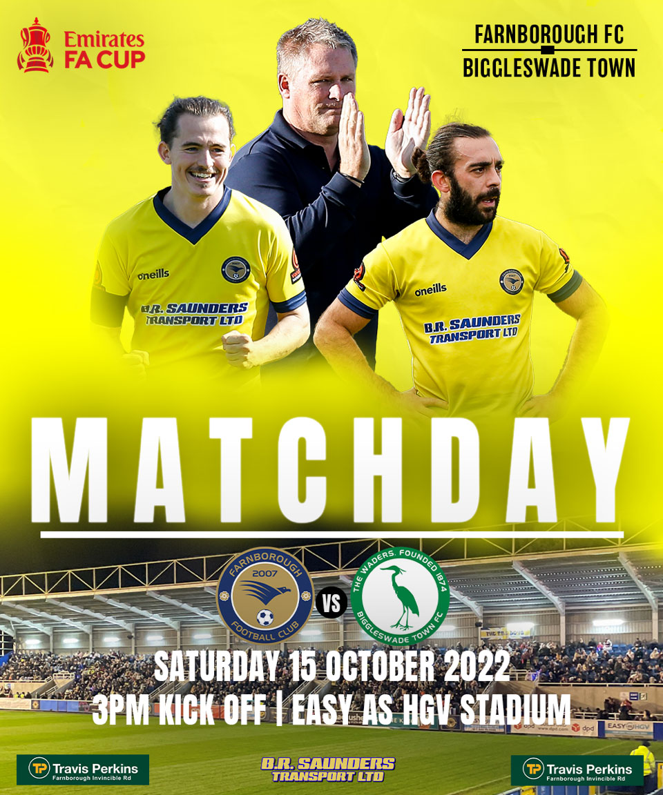 FarnboroughFC's tweet photo. 𝗠𝗔𝗧𝗖𝗛 𝗗𝗔𝗬!

⚽ #FarnboroughFC vs @Biggleswade1874
🏆 @EmiratesFACup Fourth Round Qualifying
📍 @EasyAsHGV Stadium, GU14 8UD
🕒 3pm

🎟️ Adult £14, Concession £12, 16-21 year old £8, U15 £5, Under 5 FREE.

Match Information: https://t.co/LHgn2xlW4s https://t.co/YSsfxQmSZc
