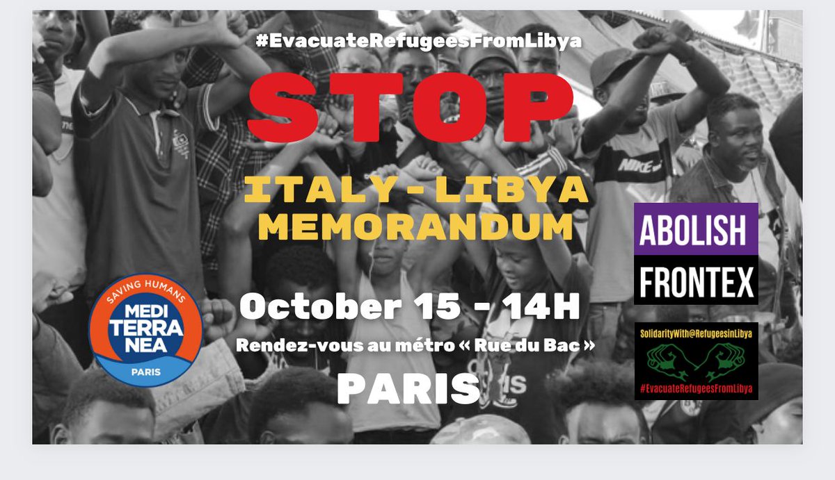 Aujourd'hui à 14h!!! STOP Italy-Libya momerandum! At the same time in Rome Berlin Barcelona Zurich and many more places @SoliwRiLibya <a href="/RescueMed/">Mediterranea Saving Humans</a> #migrants #freepassage #stopitalylybiamemorandum