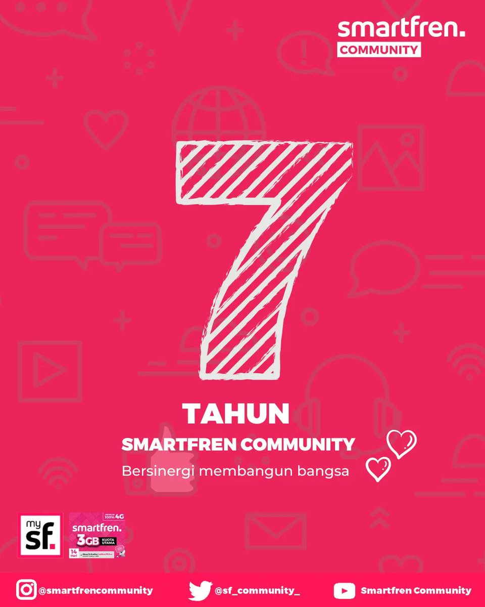 *Selamat Ulang Tahun Ke-7 Smartfren Community*
Tak terasa hari ini kita memasuki usia ke-7, semoga Smartfren Community semakin jaya, tetap semangat dalam menebar kebaikan di tengah Masyarakat dan sinergi membangun Bangsa.
#7thSmartfrenCommunity #SmartfrenCommunity