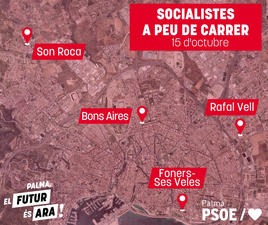 PSOEPalma's tweet photo. 🔴 Los y las socialistas de Palma❤️ seguimos un sábado más #apiedecalle
Hoy en :
✅Son Roca
✅Foners
✅Bons Aires
✅Rafal Vell
👥Acércate y charlaremos de la actualidad de Palma.
#PalmaElFuturÉsAra https://t.co/v2dS9YRkps