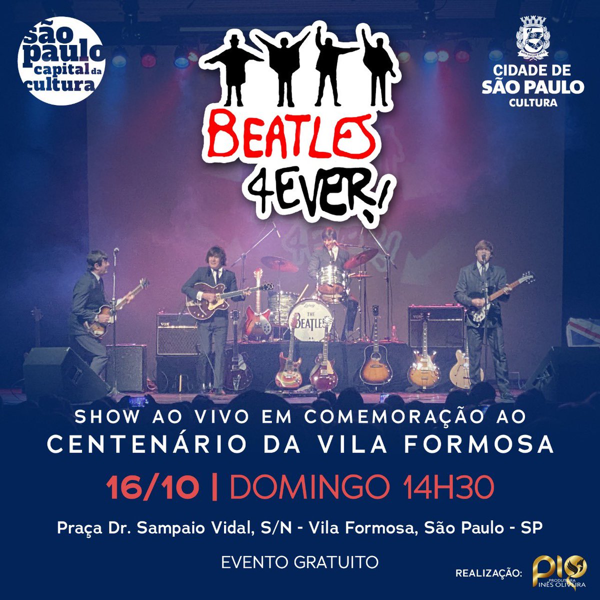 _beatles4ever's tweet photo. Beatles 4Ever em praça pública neste domingo, dia 16 de Outubro!
Show gratuito em comemoração ao centenário da Vila Formosa, em São Paulo, não perca! https://t.co/laEpi5pvS8