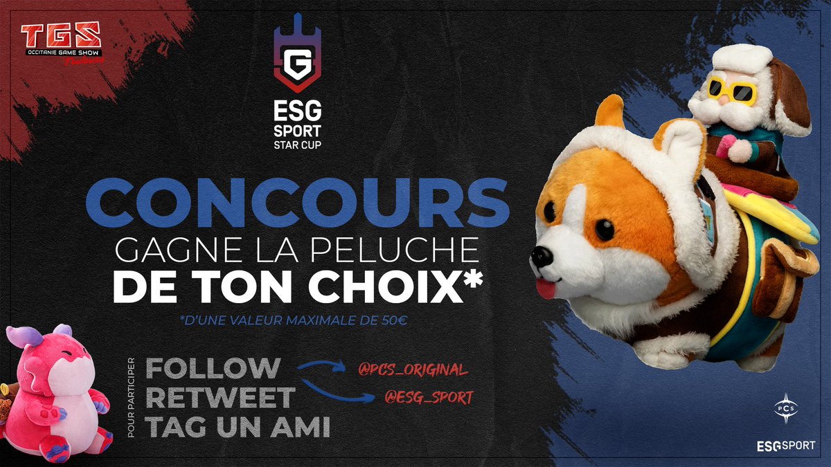 🔴| #CONCOURS |⚫

🚨L'#ESGSportStarCup approche ! 
Les #Giveaway continuent😁

🎁UNE PELUCHE #RiotGames 

❤️#Follow <a href="/PCS_Original/">Project Conquerors (PCS)</a> &amp; @esg_sport
🔁#RT ce post
💬#TAG un(e) ami(e) en commentaire

TAS le 23/10/2022
Bonne chance !🍀