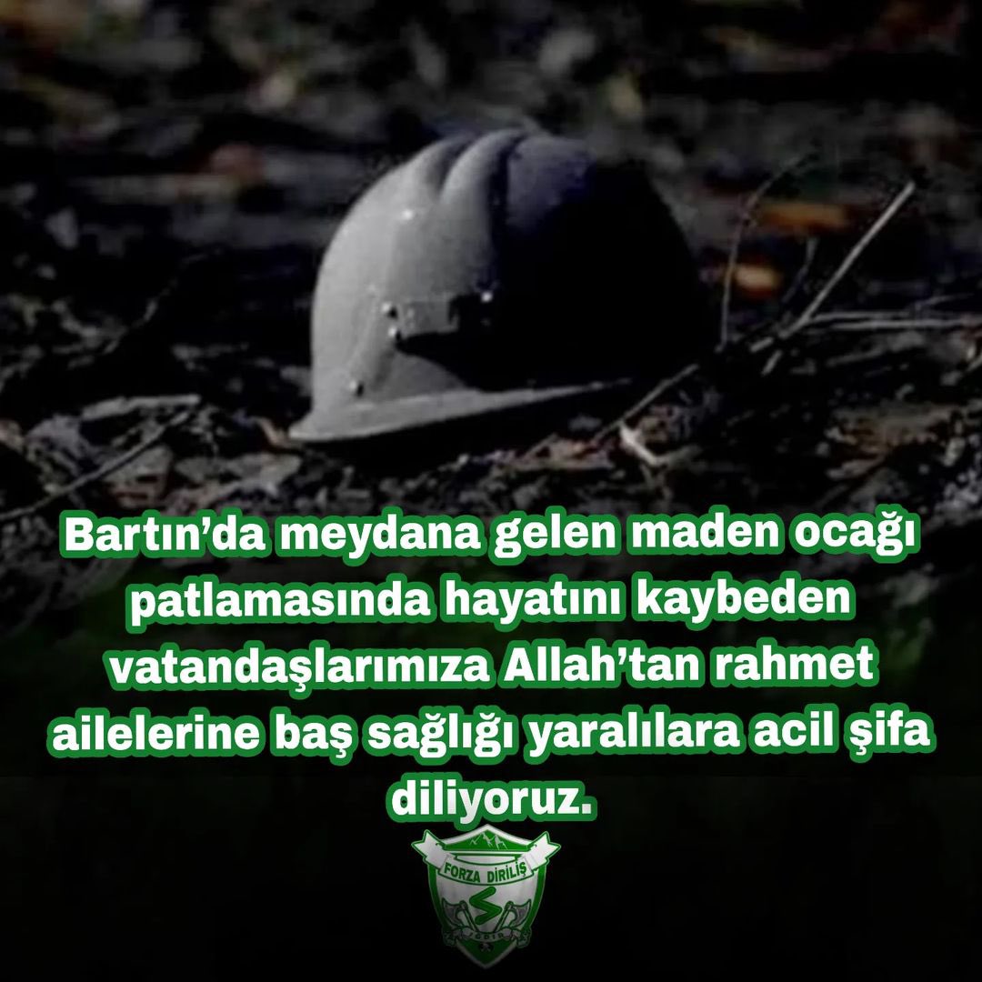 Bartın’da meydana gelen maden ocağı patlamasında hayatını kaybeden Vatandaşlarımıza Allah’tan rahmet ailelerine baş sağlığı, Yaralılara acil şifa diliyoruz.

#bartın #Amasra