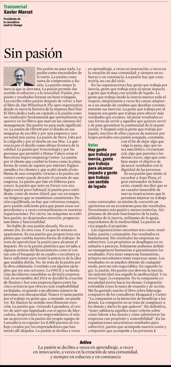 Societat de Gestió Sanitària (@gestiosanitaria) on Twitter photo “Hay gente que trabaja por inercia, gente que trabaja para alcanzar impacto y gente que trabaja con sentido de legado”
✍️ Por <a href="/XavierMarcet/">Xavier Marcet</a>, conferenciante en el I Congreso Catalán de Gestión Clínica y Sanitaria #MásValor “Hay gente que trabaja por inercia, gente que trabaja para alcanzar impacto y gente que trabaja con sentido de legado”
✍️ Por <a href="/XavierMarcet/">Xavier Marcet</a>, conferenciante en el I Congreso Catalán de Gestión Clínica y Sanitaria #MásValor