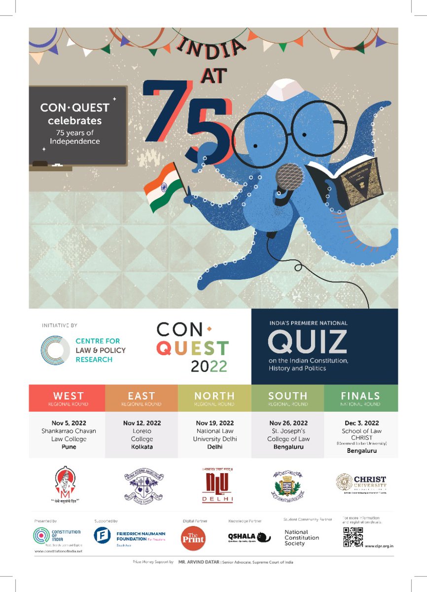 CLPRtrust's tweet photo. We are back! ConQuest Quiz is the flagship initiative of https://t.co/kEjxXLP5I2 under @CLPRtrust's constitutional culture focus area.
Read more and REGISTER now here: https://t.co/RnB4hhnHaA
#ConQuest2022 #ConQuestQuiz #ConstitutionDefender #IndianConstitution #IndiaAt75 https://t.co/U2aPfIHoOr
