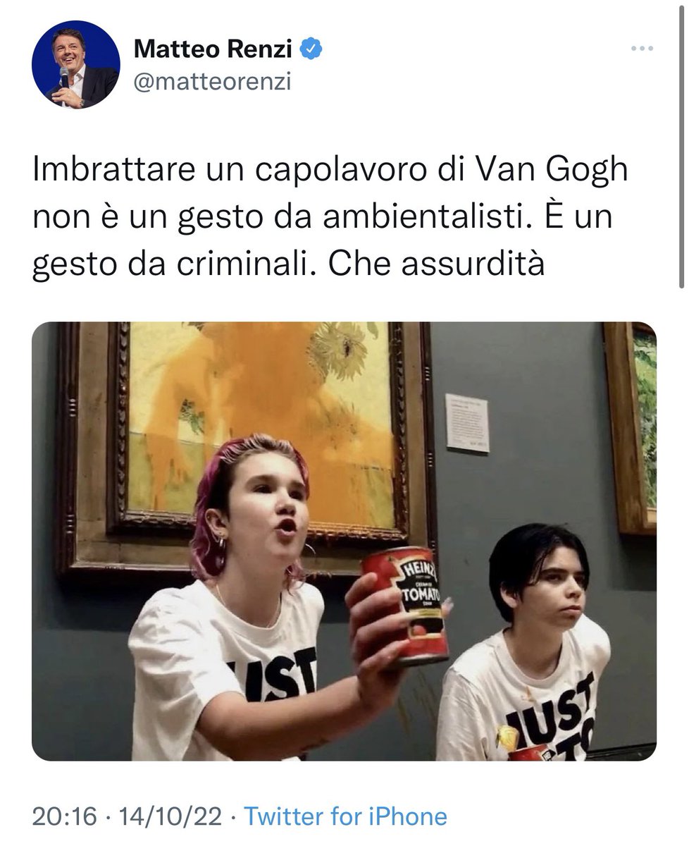 Matteo Renzi chiama criminali due giovani ambientaliste che imbrattano un vetro e “amico mio” Mohammed bin Salman, mandante dell’omicidio di Jamal Khashoggi.