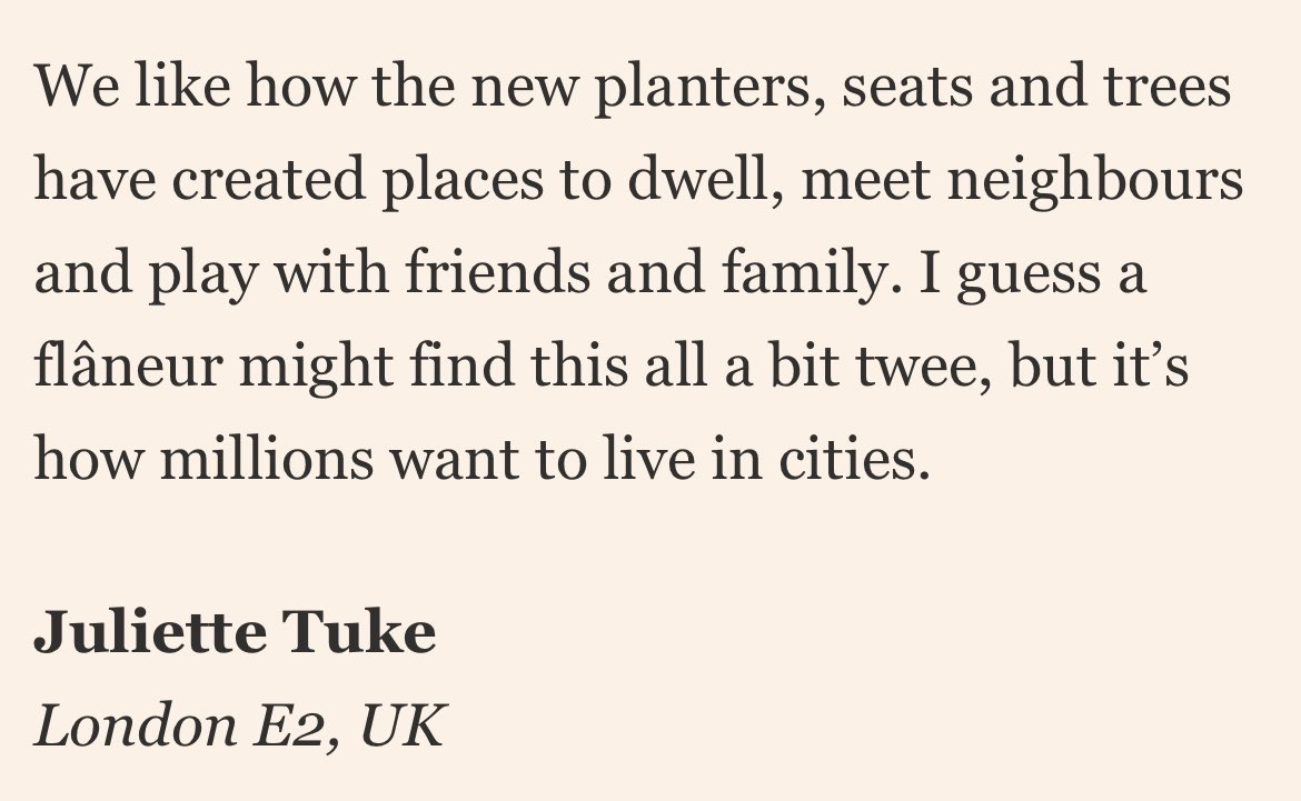 Great letter on urban liveability and transport from a Tower Hamlets local in this morning’s FT, referencing the @SaveOldBGR campaign.