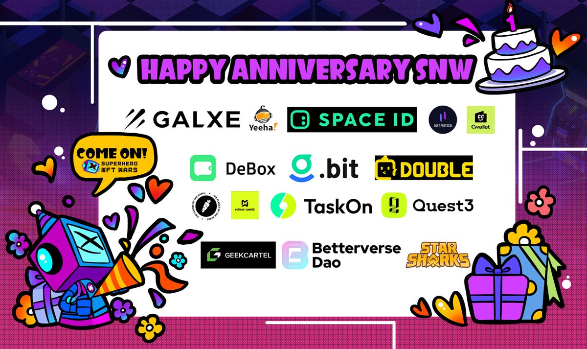 Gm Heroes! @supernftwars is about to celebrate its 1⃣st anniversary! 🎂 We would like to invite investors, partners and #community to celebrate together 🥳 Spread the great news and win 5000 SNGold #Giveaways 🤑 Join Campaign: t.cwallet.com/rIYO @cctip_com rewards vYb5OZ