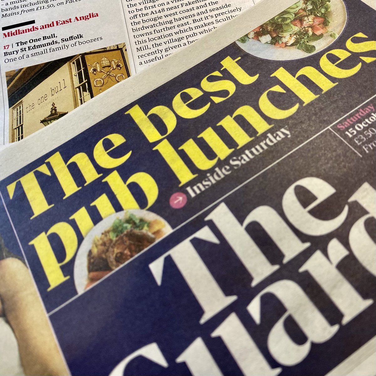 Nice little mention for ⁦<a href="/theonebullbury/">The One Bull</a>⁩ in todays Gaurdian magazine, best Sunday lunch feature…… well done to the team who work so hard to make it a great Sunday lunch! 👏👏👏