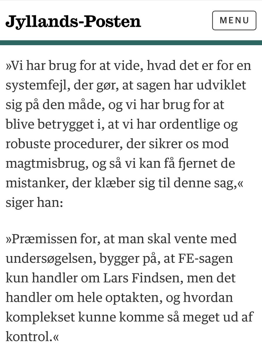 I dagens <a href="/jyllandsposten/">Jyllands-Posten</a> kommer jeg med mit argument for, hvorfor vi ikke kan vente flere år på en undersøgelse af FE/PET komplekset. jyllands-posten.dk/politik/ECE144… #dkpol <a href="/hoeberg/">Jesper Kroer Høberg</a>