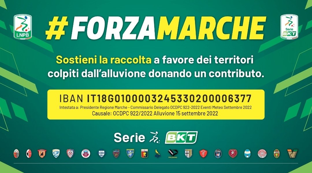 BresciaOfficial's tweet photo. La Lega Serie B e i 20 Club associati lanciano la campagna #ForzaMarche, per sostenere le popolazioni dei territori colpite dall’alluvione. Unisciti anche tu, vai sul sito https://t.co/irWL55YeU4 e scopri come poter dare il tuo contributo! 💯

#ForzaMarche https://t.co/r2o6Yr4Yn6