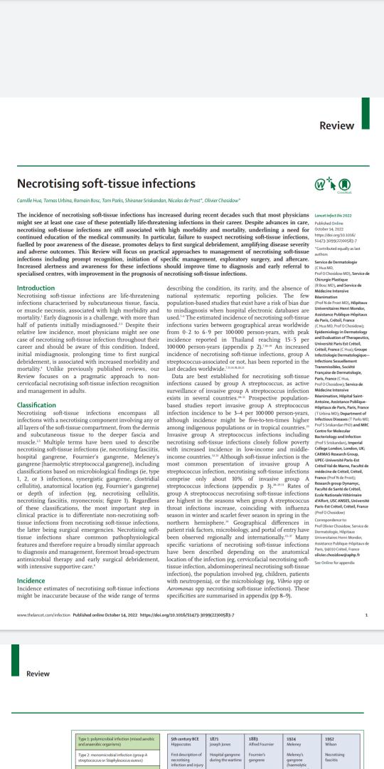 Very happy to share out latest review on Necrotising soft tissue infections published in the Lancet Infectious Diseases @GHUMondor @APHP @IMRB_Mondor doi.org/10.1016/S1473-…