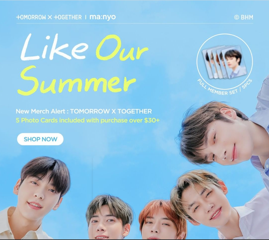TXTUSPR's tweet photo. Attention US MOA! 

Ma:nyo US is having a TOMORROW X TOGETHER Photocards Giveaway till the 31st of October! 

How to get:
Purchase over $30+ on ma:nyo US official website https://t.co/F9SP1DXUha 
To learn more about  https://t.co/cSvWPdiVcH https://t.co/nOnIVC8Drz