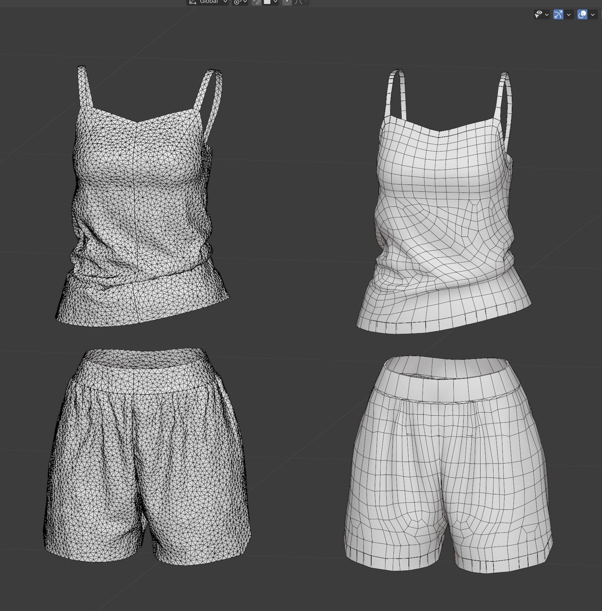 froginyata's tweet image. （左）マーベラスデザイナーからのエクスポート
（右）Blenderでリトポ