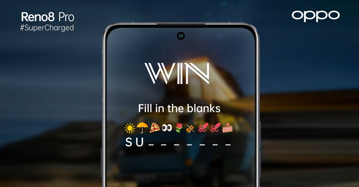 WIN the #OPPOReno8 by filling in the blanks using #SuperCharged and tag @OPPOArabia.🤩 HINT: It’s the 1st letter of each emoji used.😉
