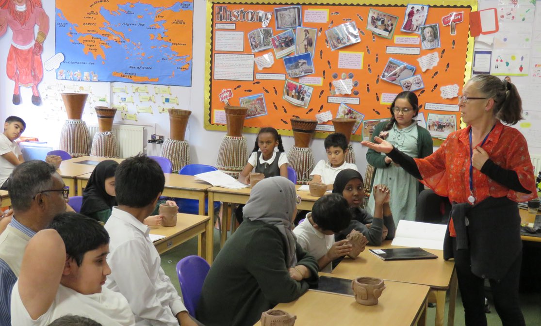 bygrove_primary's tweet photo. Year 5 held an exhibition to celebrate their Ancient Greek pottery. Families were invited to see the culmination of a 5-week project where every child created their own autobiographical pot. The children have been copying the style of artist Grayson Perry &amp; his coiling technique. https://t.co/RfmbFI9Et0