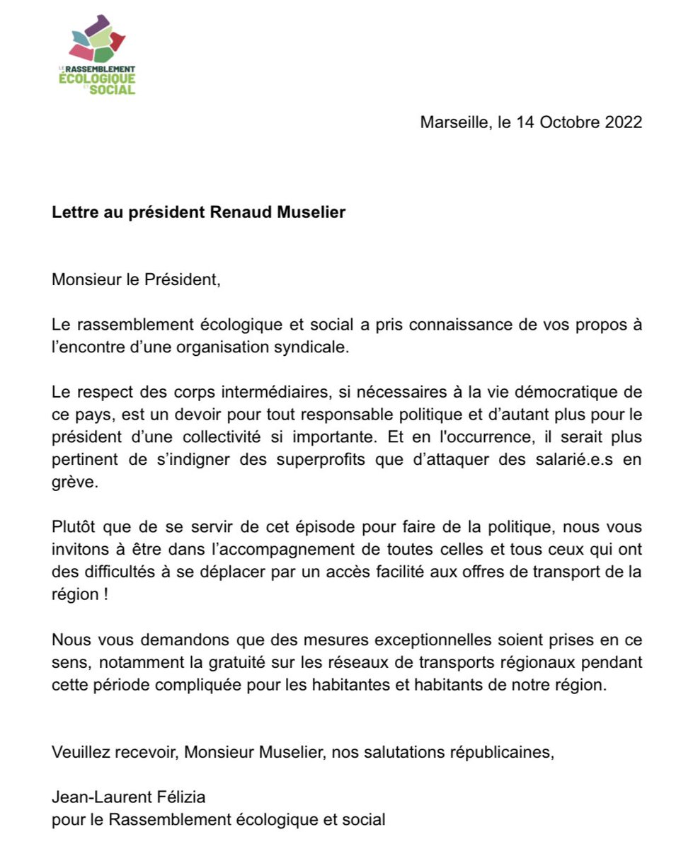 rsecoloetsocial's tweet photo. Notre lettre au Président @RenaudMuselier 👇🏻 https://t.co/AuRNbJUcC7