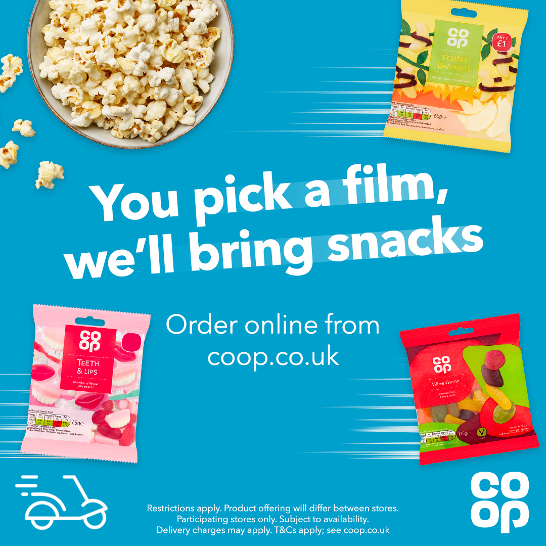 CoopMP_Goole's tweet photo. Movie night ✅  Get essential snacks delivered from your local @coopuk 🍿🍫 https://t.co/gCTfPkAKX5 😋 https://t.co/8MbnJjbO6H