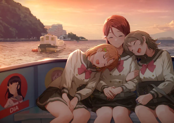船が夕焼けを渡るよ 