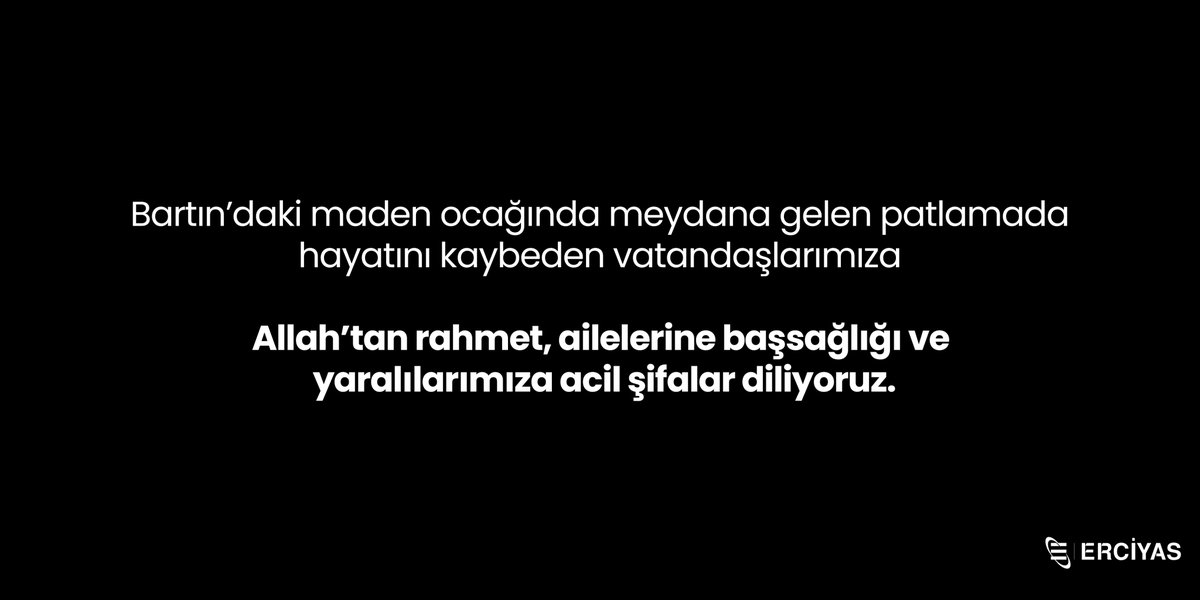 Bartın’daki maden ocağında meydana gelen patlamada hayatını kaybeden vatandaşlarımıza Allah’tan rahmet, ailelerine başsağlığı ve yaralılarımıza acil şifalar diliyoruz. #bartın