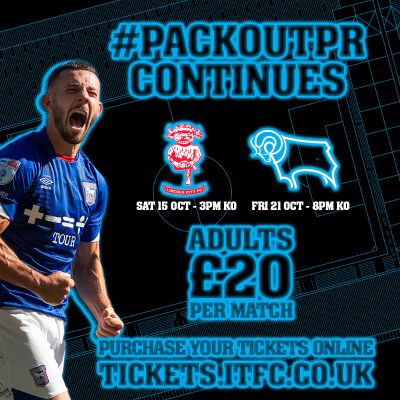 IpswichTown's tweet photo. ๐ Very limited general admission tickets remain available in the home end for today's game. This excludes hospitality.
Purchase online now to avoid disappointment.
#PackOutPR | #itfc