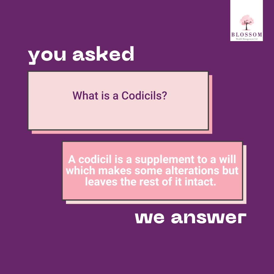 blossomwealth's tweet photo. Do you know what a codicil is?

#Blossomwealth #Retirementplanning #Financialplanning https://t.co/C6hUqIoMJd