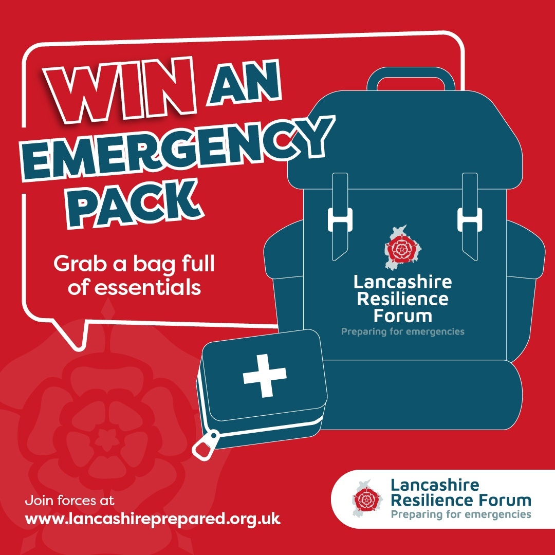 LancsResilience's tweet photo. We’ve got an emergency pack of essentials to give away to one resident of Lancashire!📦
For a chance to win, sign up for local alerts on our website 👉 https://t.co/Ufm1VG667m
#30Days30WaysLancs #BePrepared #EmergencyPack #Win https://t.co/mARLHiR5GF
