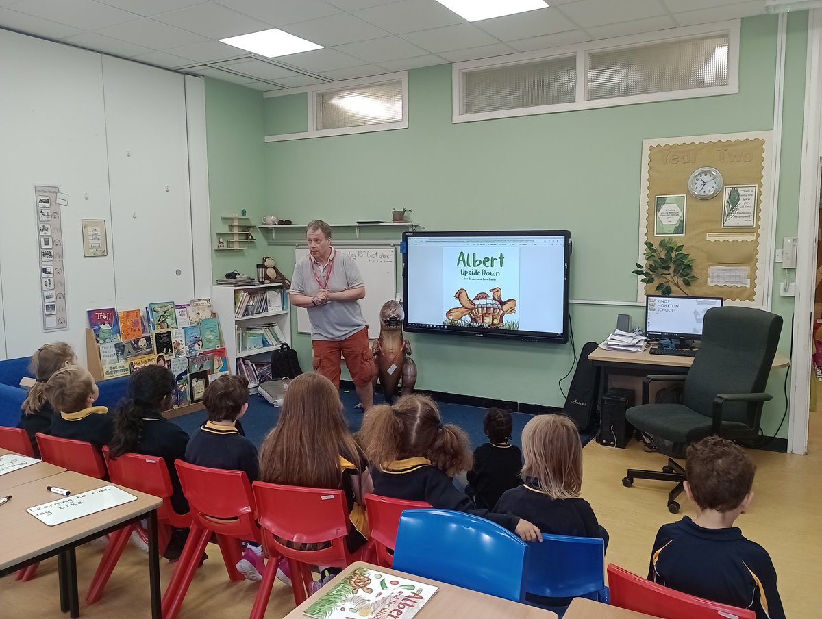 We had not one but two very special guests @kings_monkton on Thursday. Primary pupils were very excited to meet  @IanBrownTV and his friend T-Rex and learn all about @AlbertTortoise 📚💖🐢 #ReadingforPleasure #AuthorVisits