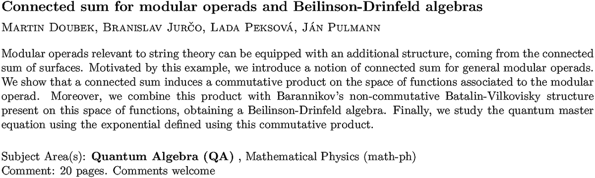 arxiv.org/abs/2210.06517…
M Doubek et. al.
Connected sum for modular operads and Beilinson-Drinfeld algebras