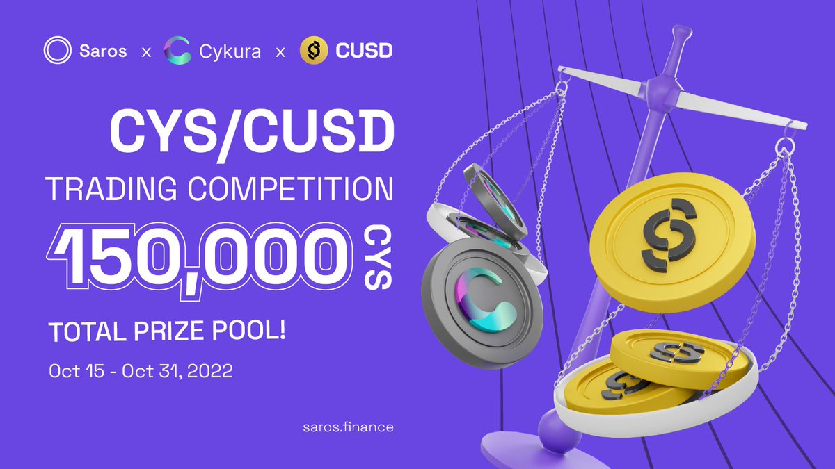 It's time to play 🙌 

CYS/CUSD Trading Competition is now LIVE on #SarosSnapshot 🔥

📍 Trading Pair: $CYS - $CUSD
💰 150,000 $CYS to be WON!
👀 New Activity Update 

Competition details 👇
saros.link/cys-cusd-tradi…