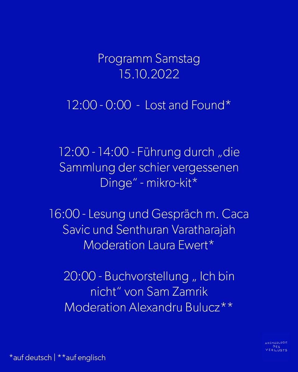 Das Programm für heute mit: #lostandfound mit #lenealbrecht , #mikrokit, @Caca_Savic und #Senthuranvaratharajah bei <a href="/Lassmalaura/">Laura Ewert</a>, <a href="/sophistryofsam/">Sam Zamrik</a>