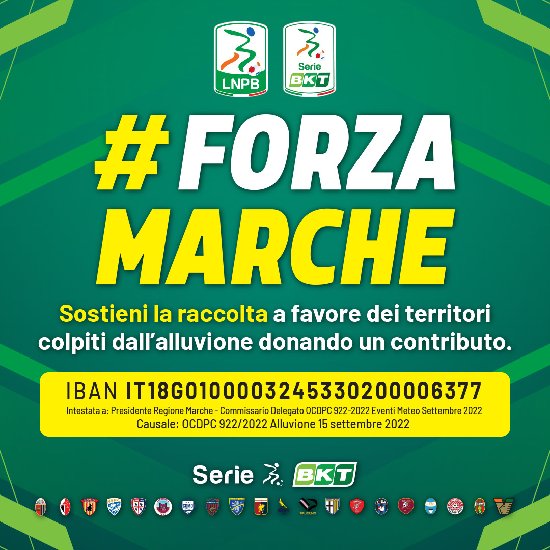 PisaSC's tweet photo. La Lega Serie B e i 20 Club associati lanciano la campagna #ForzaMarche, per sostenere le popolazioni dei territori colpite dall’alluvione.

Unisciti anche tu, vai sul sito https://t.co/h0EJUjazMP e scopri come poter dare il tuo contributo! #ForzaMarche https://t.co/qFxHGoBMkj