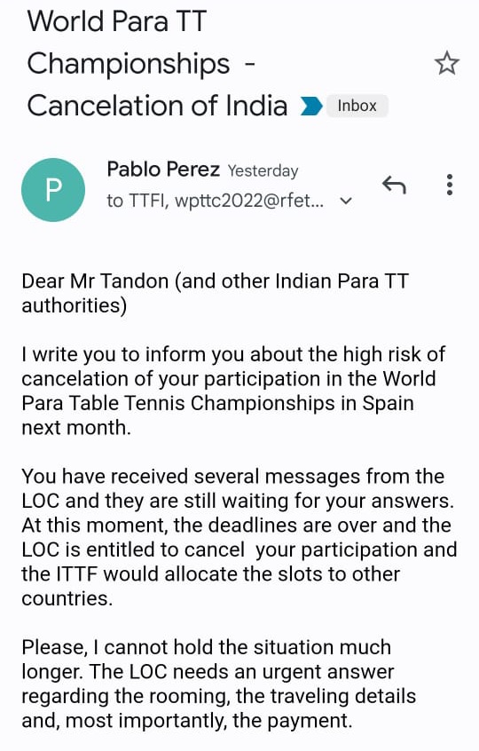 BhavinaOfficial's tweet photo. Saddened! 3 fellow athletes &amp; me submitted our entry for the upcoming para 🏓 world championships few months ago, whose sanction we got 15 days ago. It's payment is still not done. We have a 48 hr ultimatum else we won't be allowed to participate. Pls help @ianuragthakur Sir 🙏 https://t.co/xMPX99eIfK