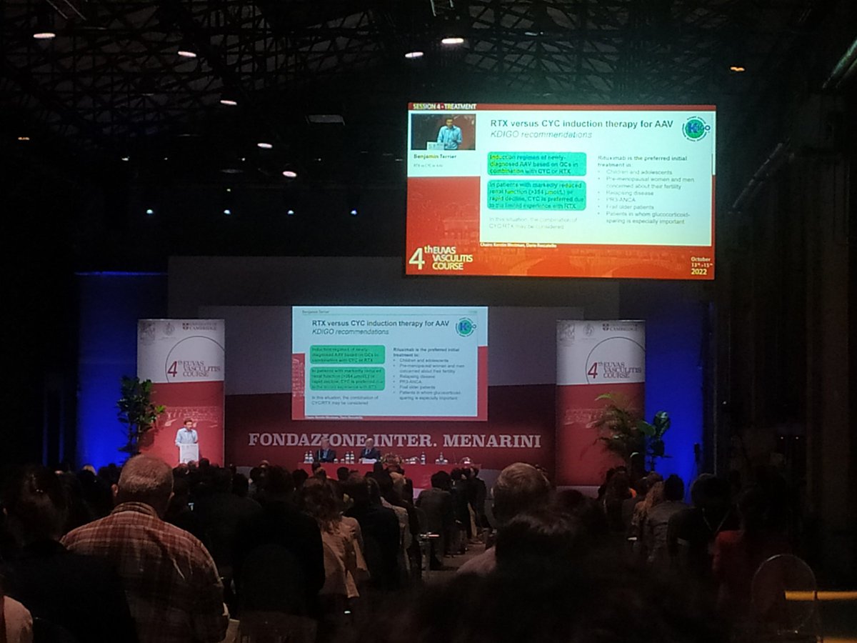 #EUVAS2022 Prof. Benjamin Terrier from <a href="/HopitalCochin/">Hôpital Cochin-Port-Royal AP-HP</a> in his lecture focused on the role of rituximab plus cyclofosfamide as induction therapy in #AAV <a href="/EUVAS19/">EUVAS</a> <a href="/TerrierBen/">Benjamin Terrier</a> <a href="/Vasculitis2022/">Vasculitis 2022</a> #Florence #NephTwitter