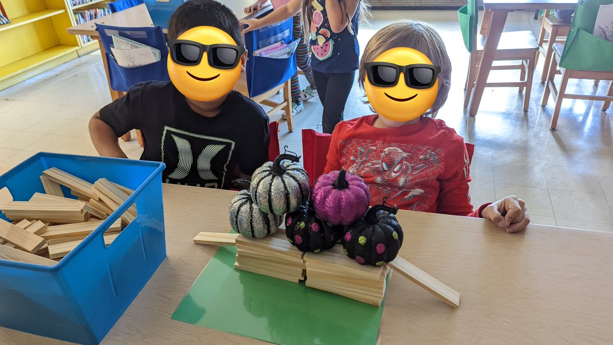 STEAM Challenge in the Gayhead Library... Students use their estimation skills to build a bridge long and strong enough to hold our 5 pumpkins. Imagine-Create-Test-Evaluate-Redesign if necessary @WCSDEmpowers @GayheadWCSD @ASchout10